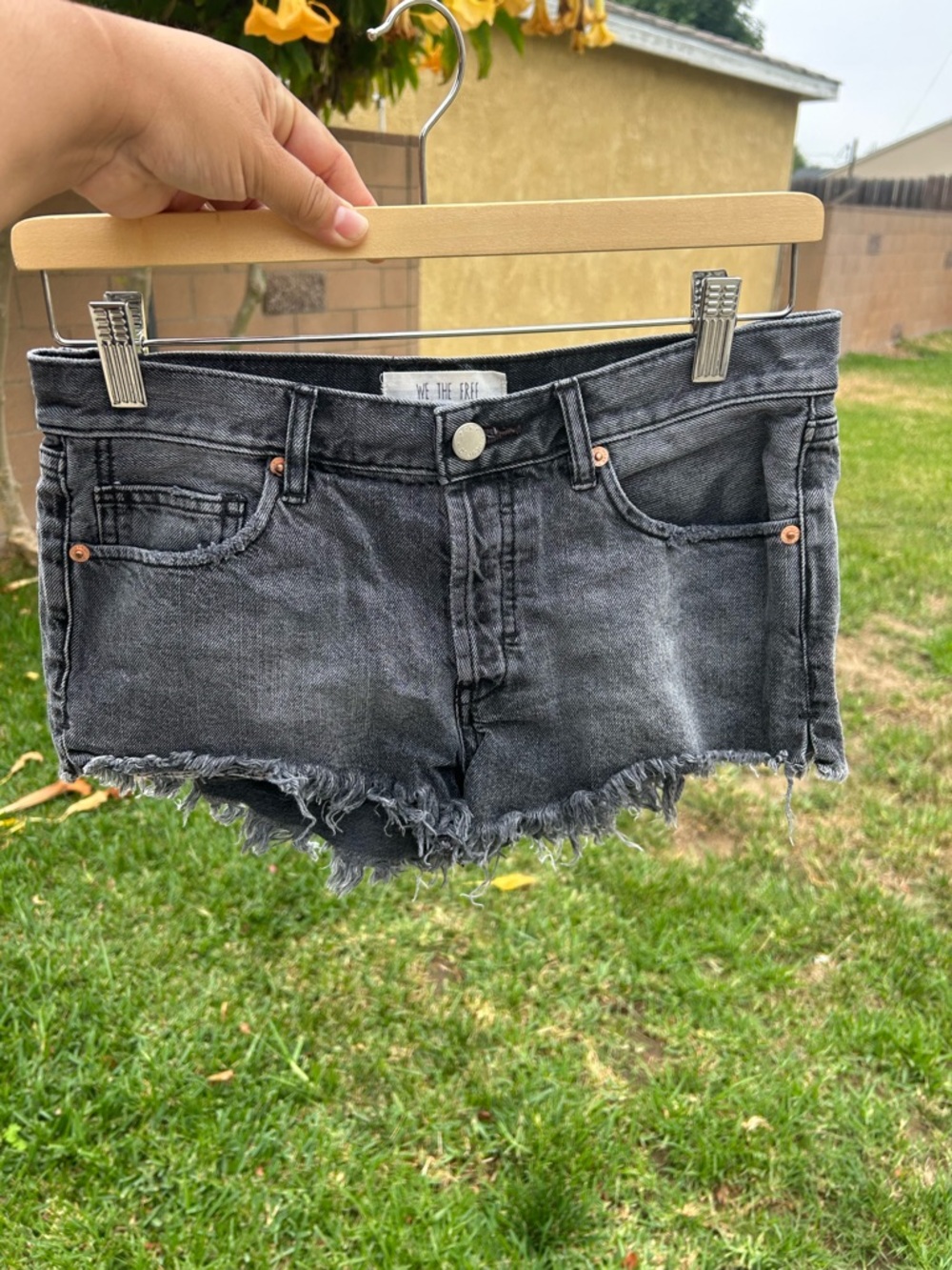 We The Free Black Frayed Hem Denim Cutoff Shorts